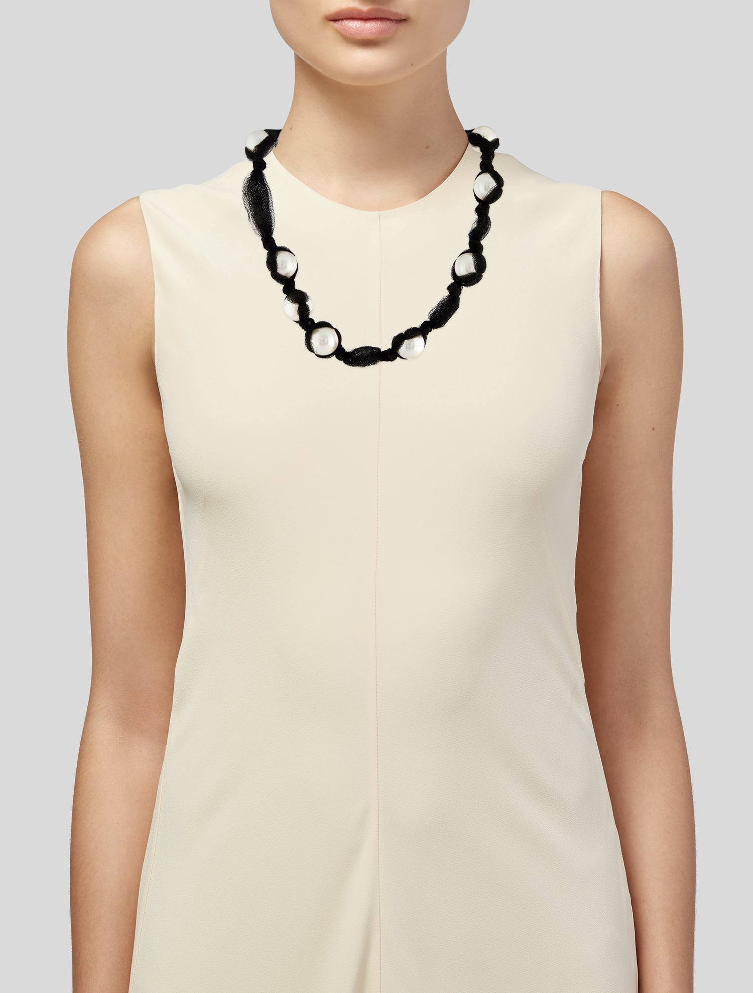 Lanvin Faux Pearl & Tulle Station Necklace