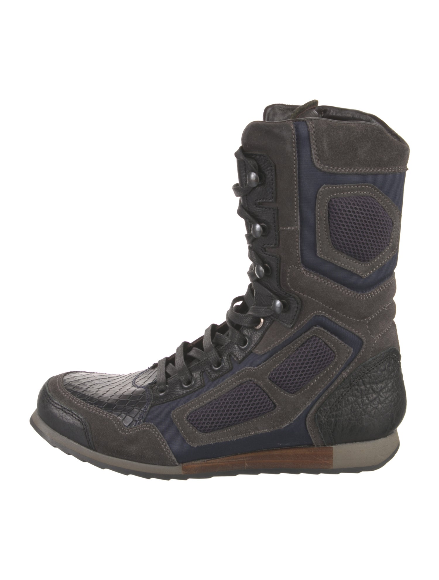 Lanvin Leather Colorblock Pattern Combat Boots