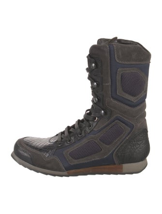 Lanvin Leather Colorblock Pattern Combat Boots