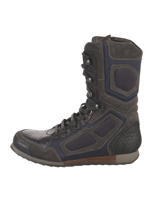 Lanvin Leather Colorblock Pattern Combat Boots