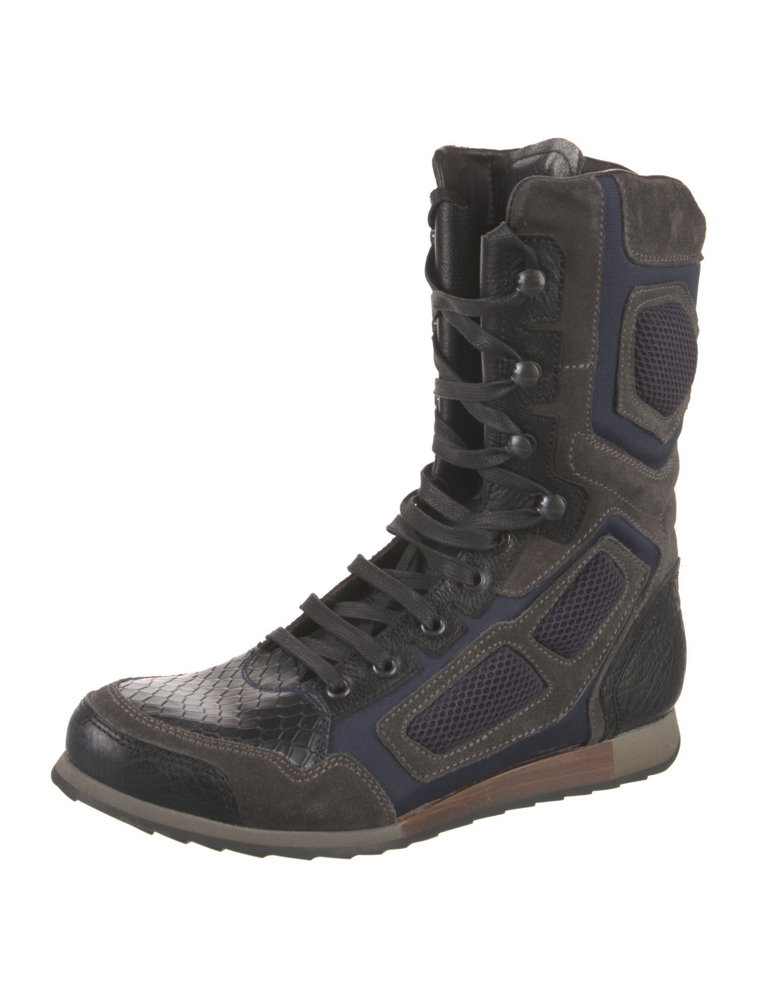 Lanvin Leather Colorblock Pattern Combat Boots