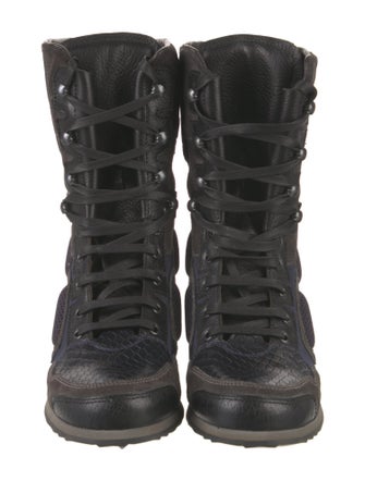 Lanvin Leather Colorblock Pattern Combat Boots
