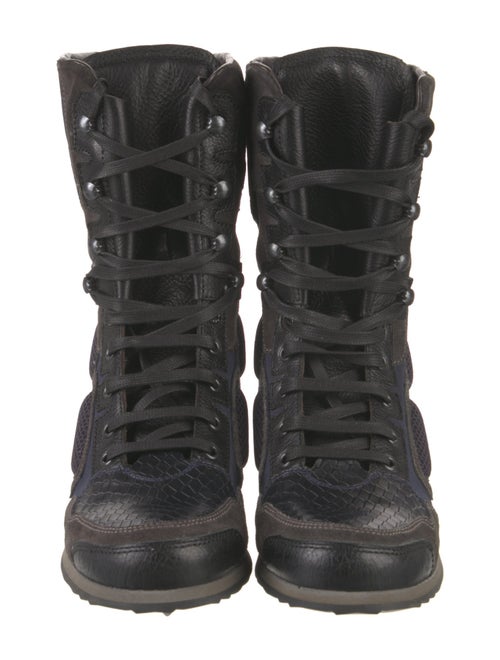 Lanvin Leather Colorblock Pattern Combat Boots