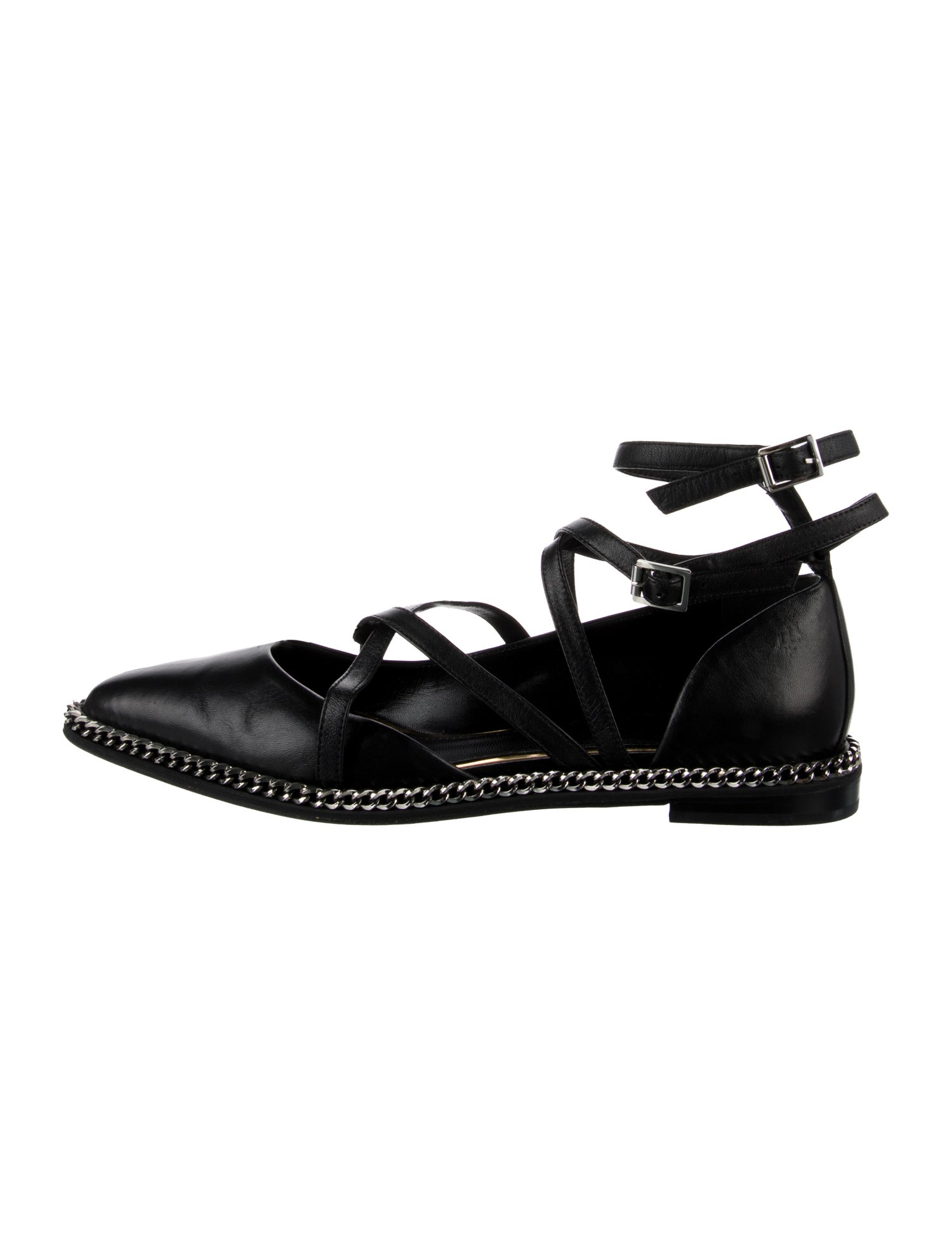 Lanvin Leather Chain-Link Accents Mary Jane Flats