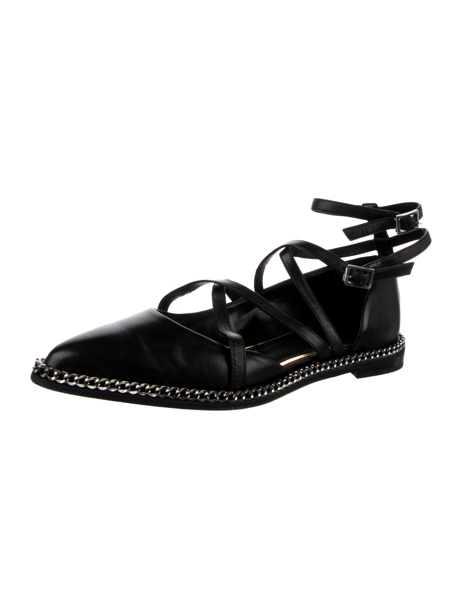 Lanvin Leather Chain-Link Accents Mary Jane Flats