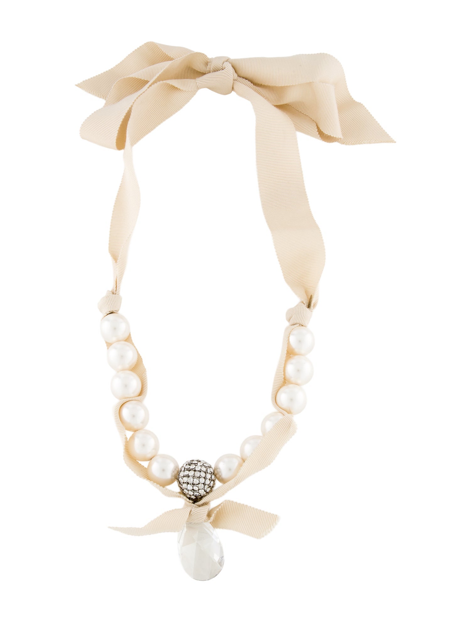 Lanvin Faux Pearl & Ribbon Collar Necklace