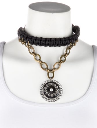 Lanvin Faux Pearl, Resin, & Cord Choker Pendant Necklace