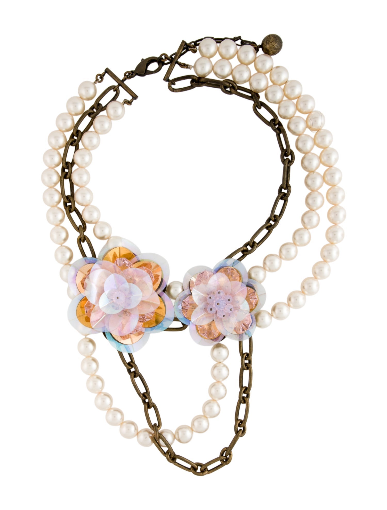 Lanvin Faux Pearl & Sequins Multistrand Collar Necklace