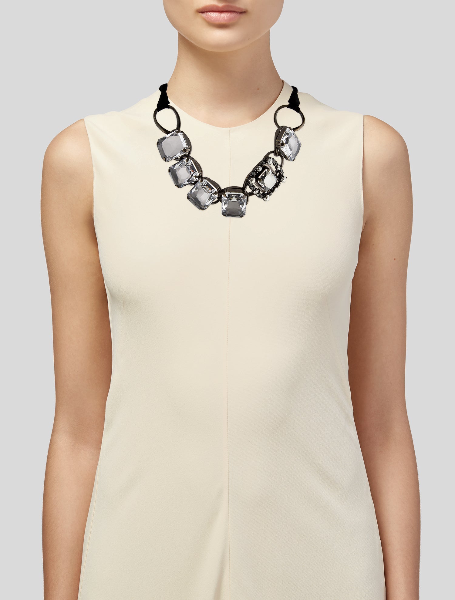 Lanvin Crystal & Ribbon Choker Necklace