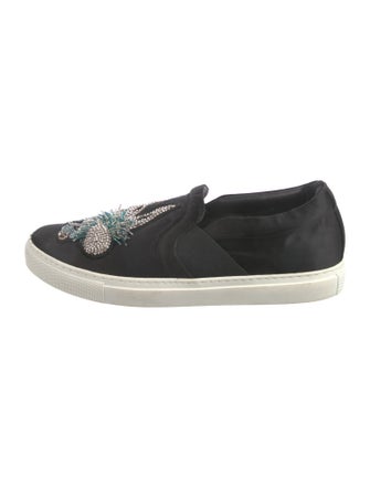 Lanvin Satin Crystal Embellishments Loafers