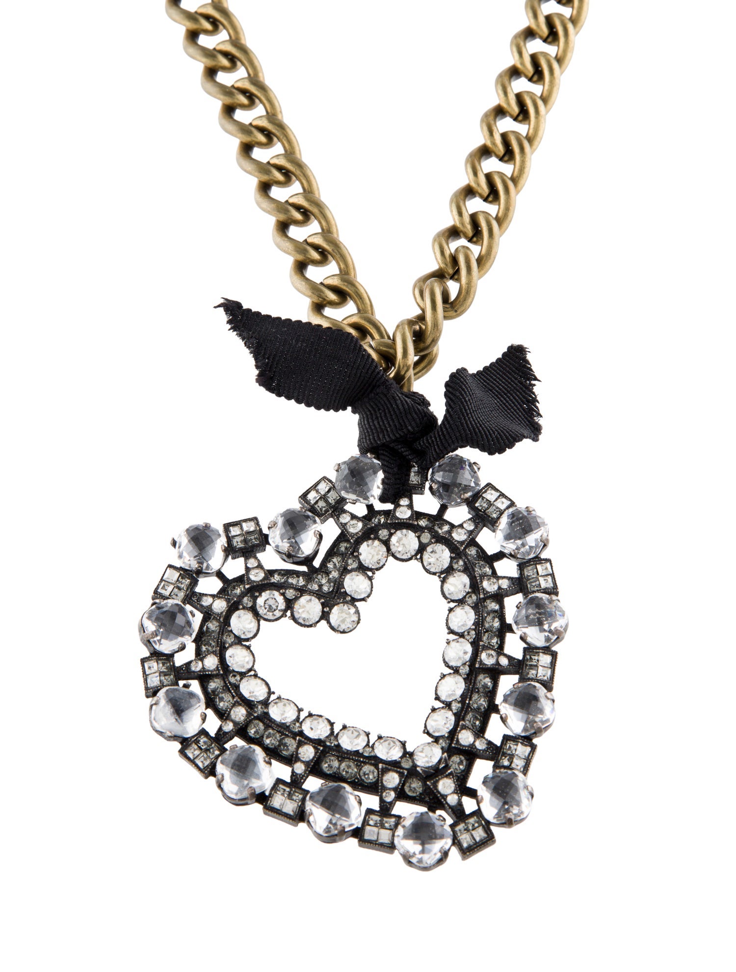 Lanvin Crystal & Ribbon Mira Heart Pendant Necklace