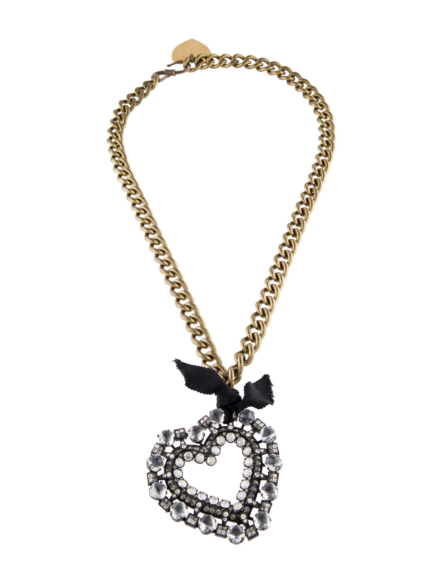 Lanvin Crystal & Ribbon Mira Heart Pendant Necklace