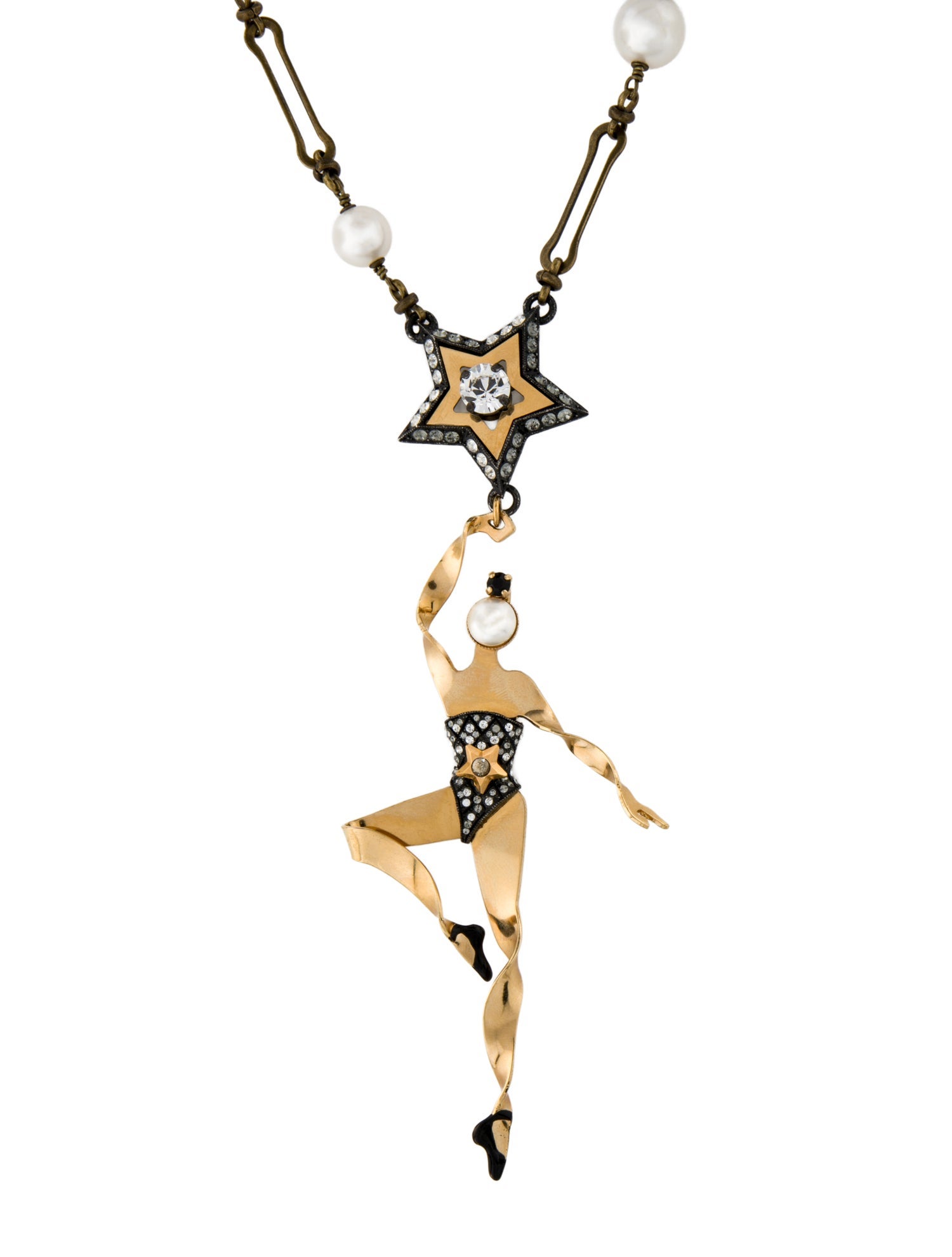 Lanvin Faux Pearl, Crystal & Enamel Dancer Pendant Necklace