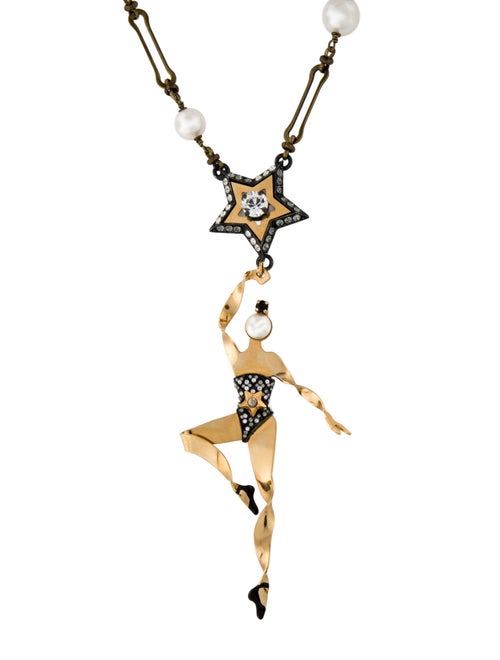Lanvin Faux Pearl, Crystal & Enamel Dancer Pendant Necklace