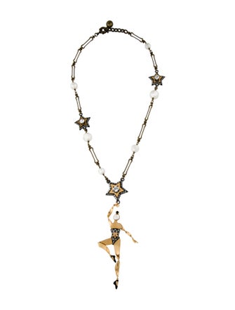 Lanvin Faux Pearl, Crystal & Enamel Dancer Pendant Necklace