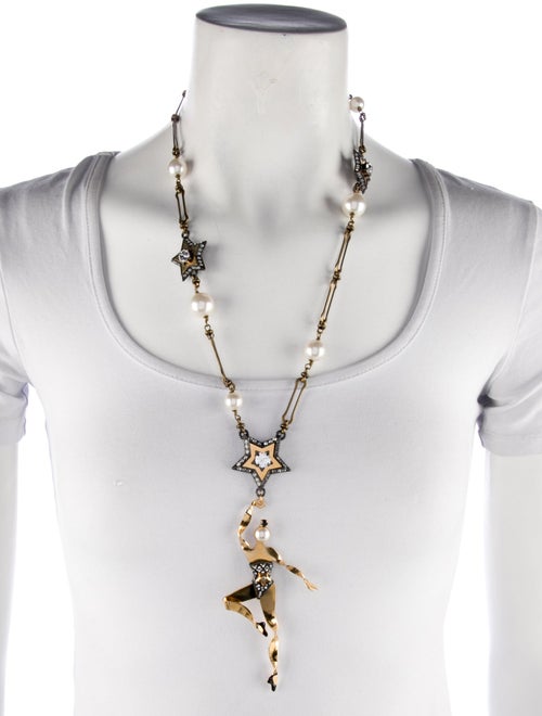 Lanvin Faux Pearl, Crystal & Enamel Dancer Pendant Necklace
