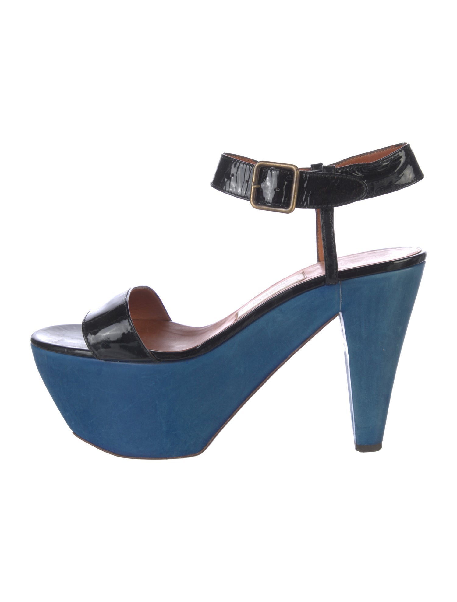 Lanvin Patent Leather Colorblock Pattern Sandals