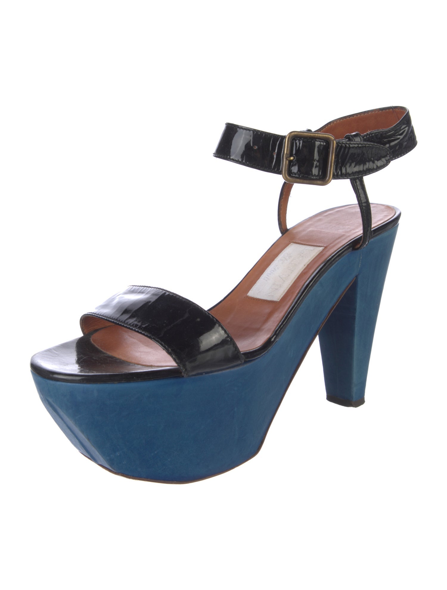 Lanvin Patent Leather Colorblock Pattern Sandals
