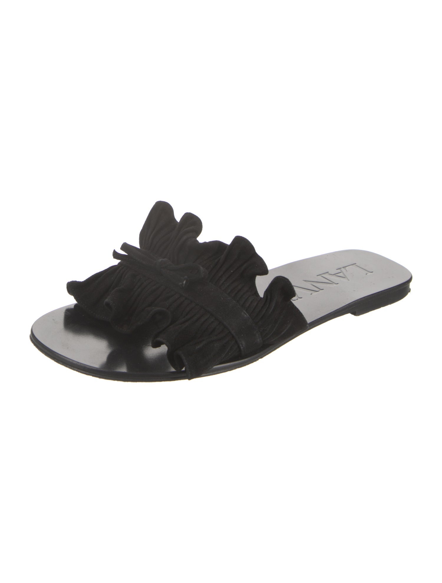 Lanvin Suede Ruffle Embellishment Slides
