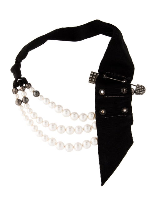 Lanvin Faux Pearl & Crystal Beaded Collar Necklace