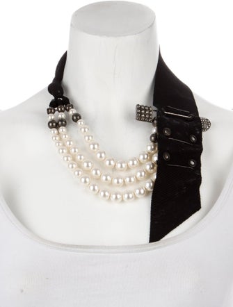 Lanvin Faux Pearl & Crystal Beaded Collar Necklace