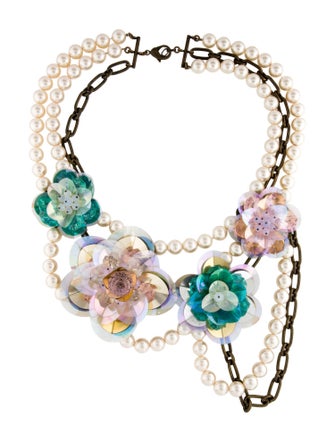 Lanvin Sequin, Crystal & Faux Pearl Floral Multistrand Necklace