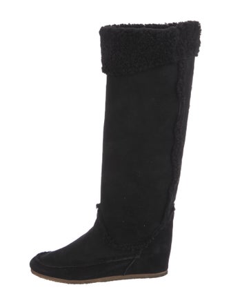 Lanvin Suede Fur Trim Riding Boots