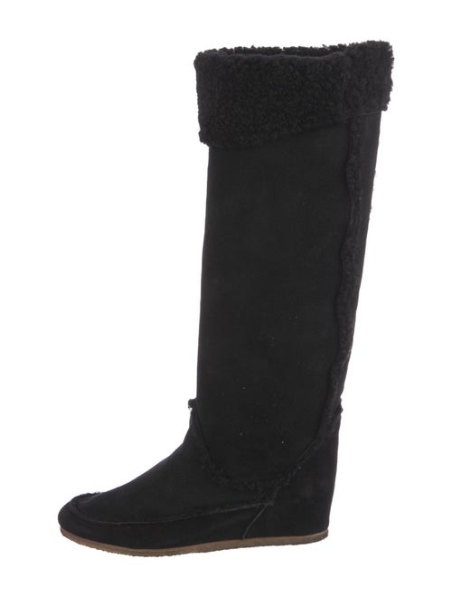 Lanvin Suede Fur Trim Riding Boots