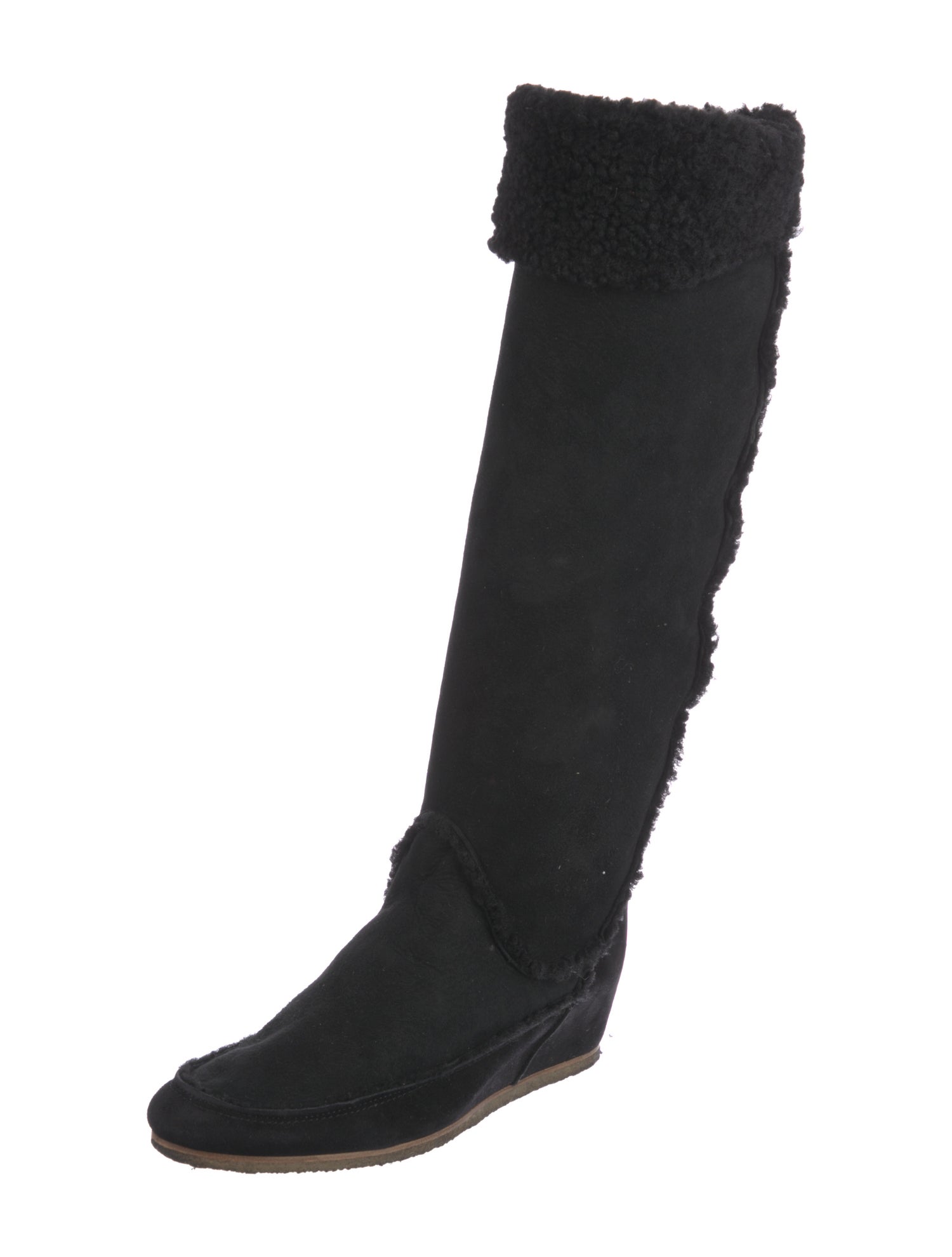Lanvin Suede Fur Trim Riding Boots