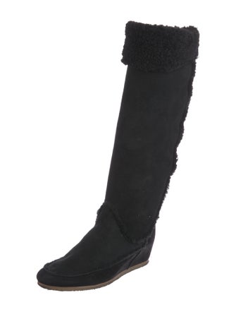 Lanvin Suede Fur Trim Riding Boots