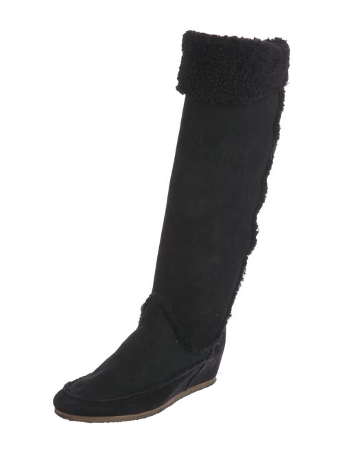 Lanvin Suede Fur Trim Riding Boots