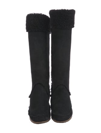 Lanvin Suede Fur Trim Riding Boots