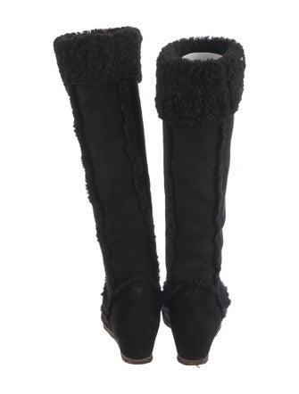 Lanvin Suede Fur Trim Riding Boots