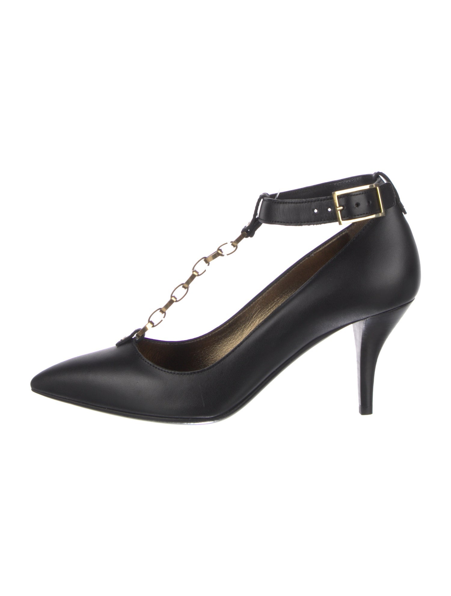 Lanvin Leather Chain-Link Accents T-Strap Pumps w/ Tags