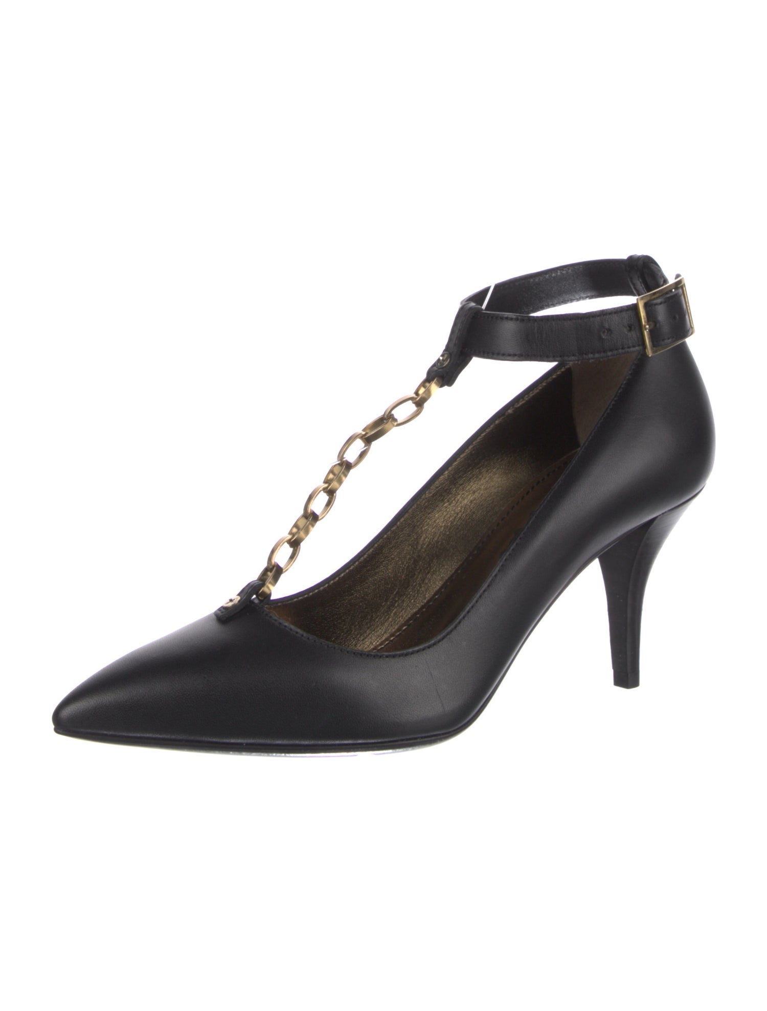 Lanvin Leather Chain-Link Accents T-Strap Pumps w/ Tags