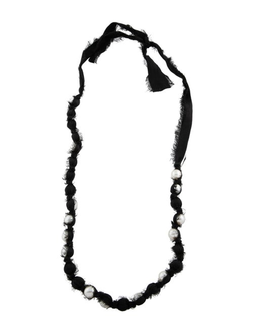 Lanvin Faux Pearl & Ribbon Bead Strand Necklace