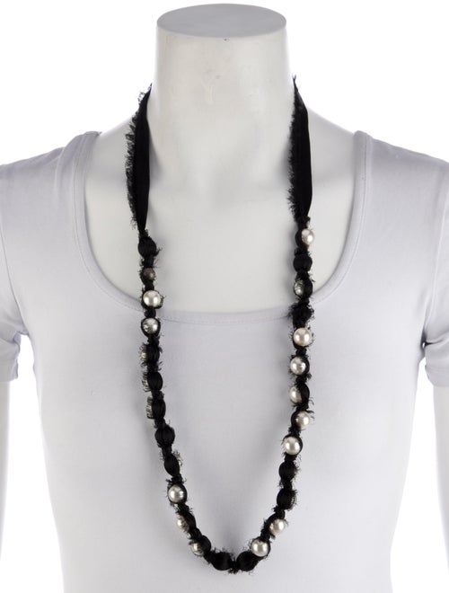 Lanvin Faux Pearl & Ribbon Bead Strand Necklace