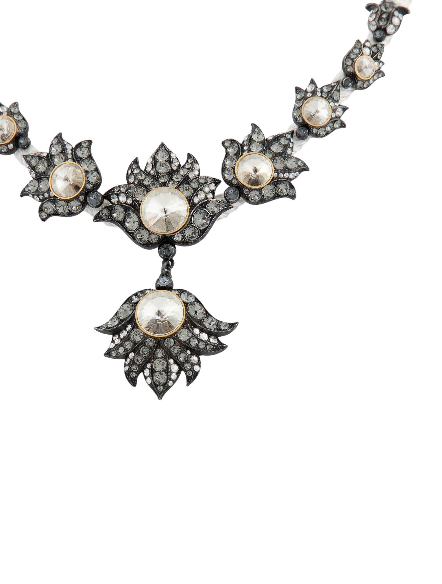 Lanvin Crystal & Ribbon Flower Collar Necklace