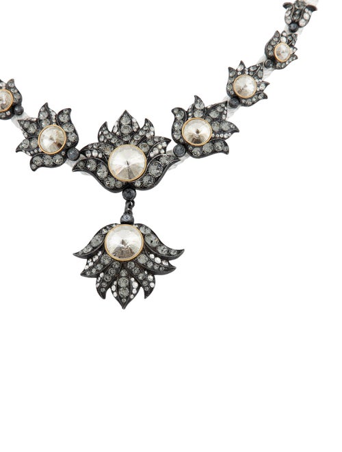 Lanvin Crystal & Ribbon Flower Collar Necklace