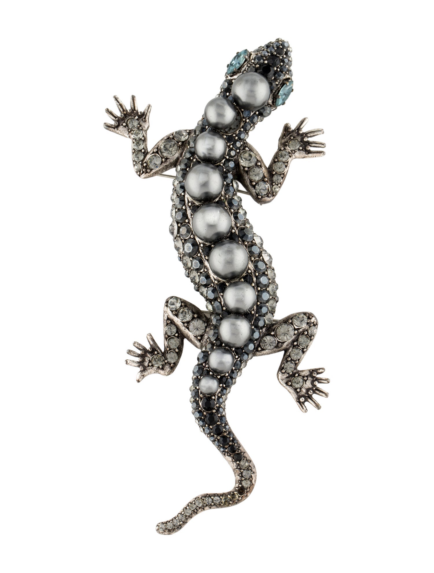Lanvin Faux Pearl & Crystal Lizard Double Pin Brooch