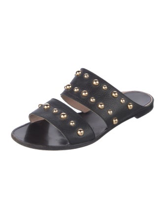 Lanvin Leather Studded Accents Slides