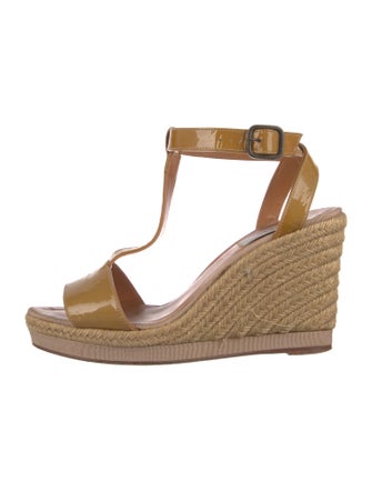 Lanvin Patent Leather Grosgrain Trim T-Strap Pumps