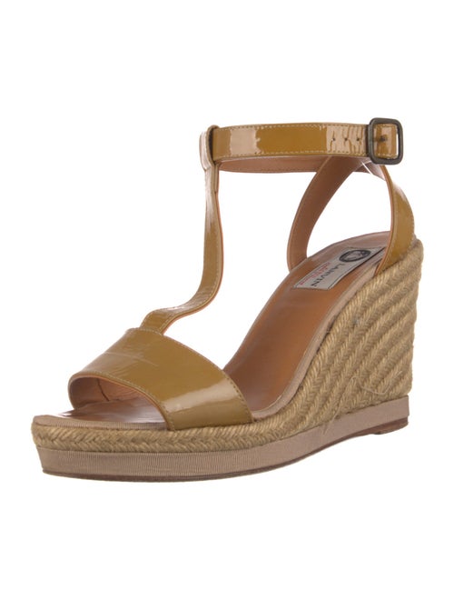 Lanvin Patent Leather Grosgrain Trim T-Strap Pumps