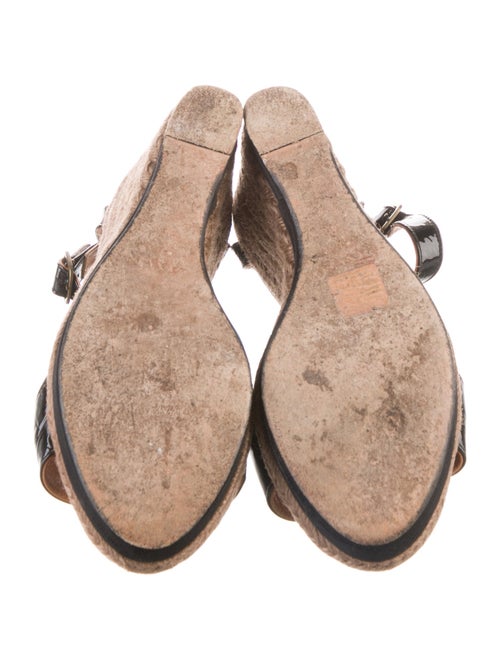 Lanvin Patent Leather Grosgrain Trim T-Strap Sandals