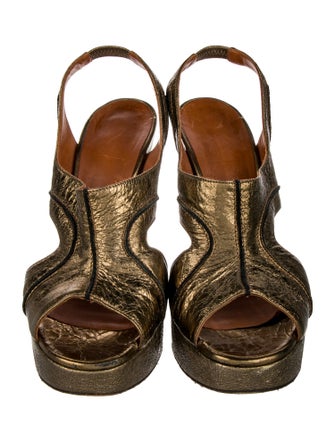 Lanvin Leather Animal Print Slingback Pumps