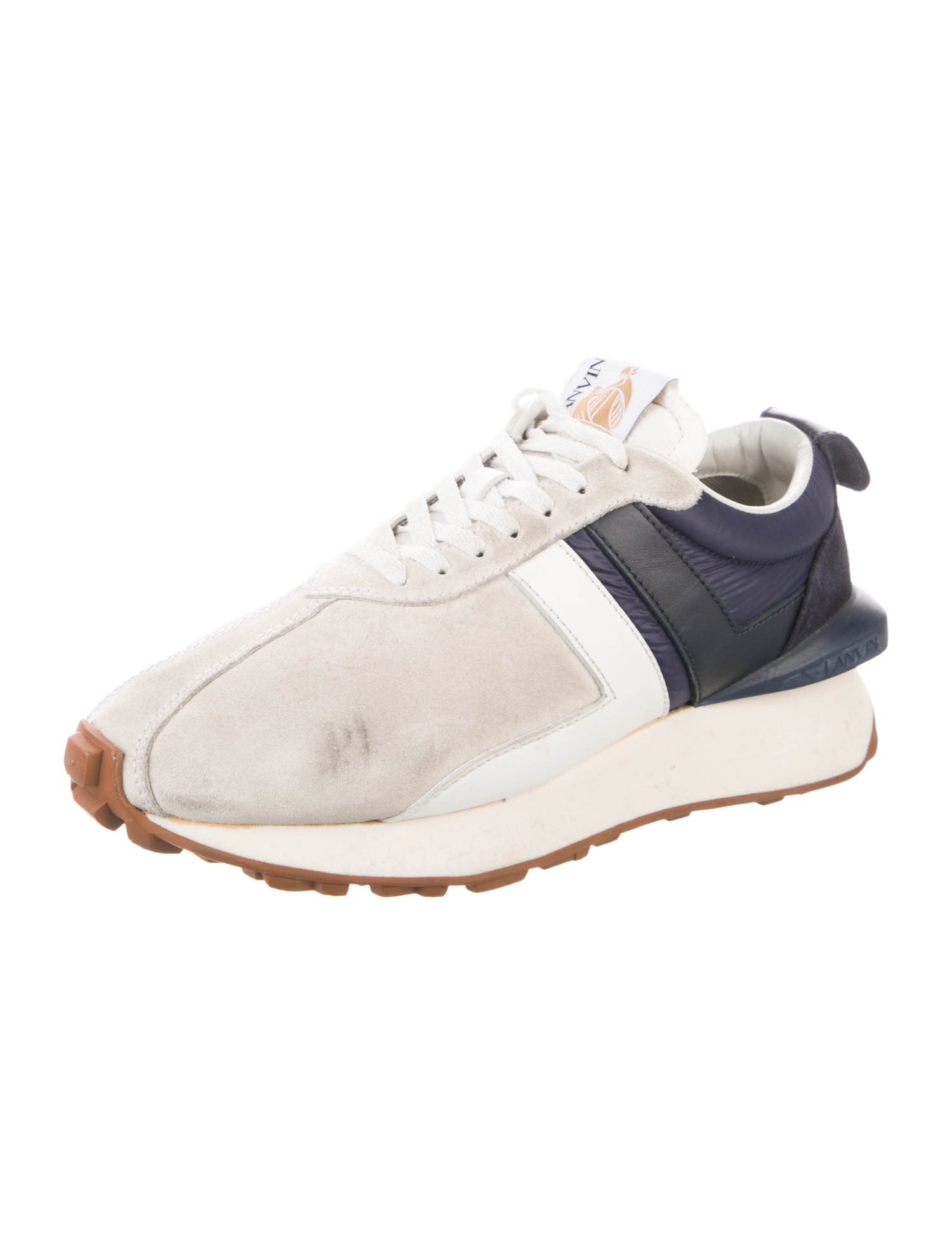 Lanvin Suede Colorblock Pattern Sneakers
