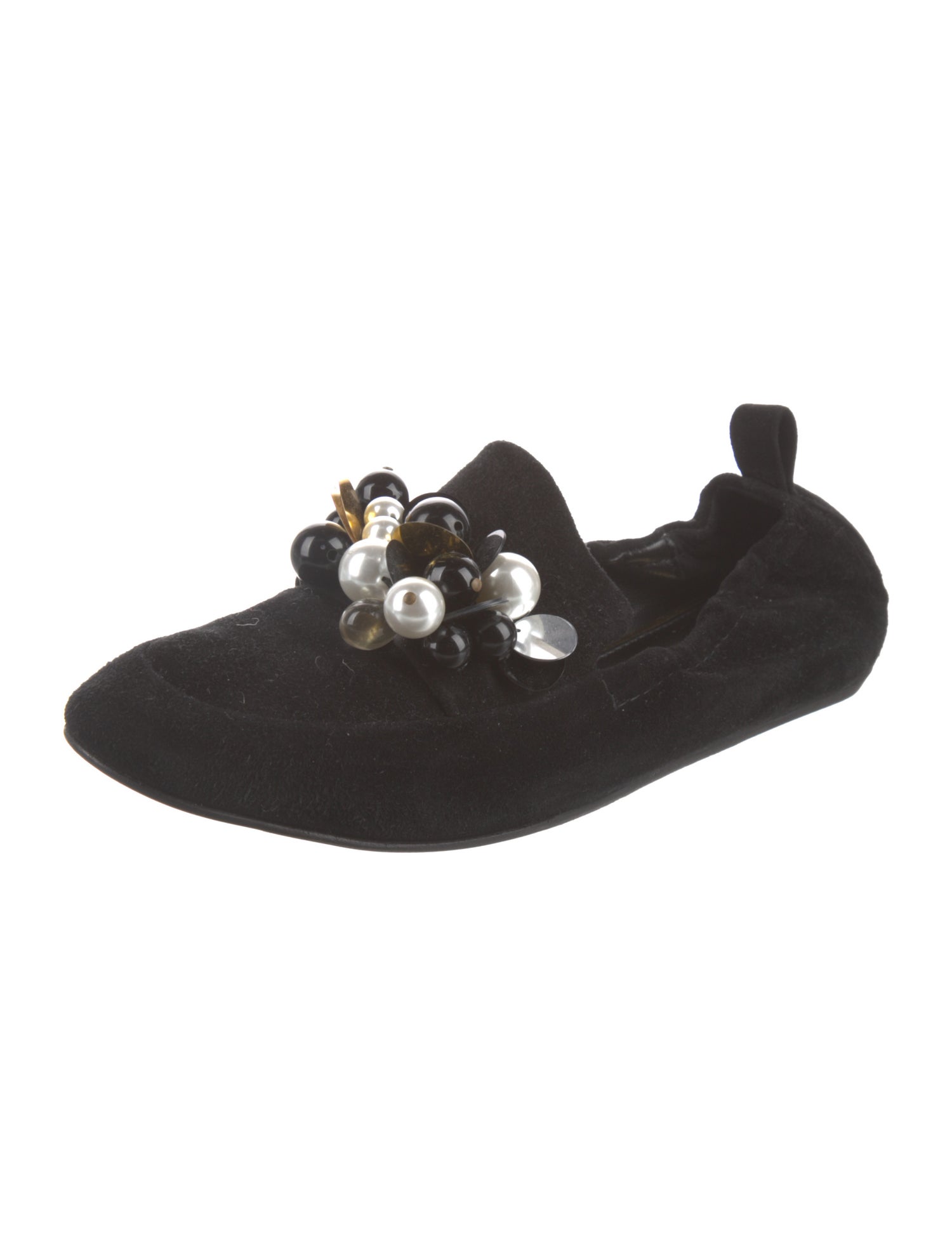 Lanvin Velvet Beaded Accents Ballet Flats