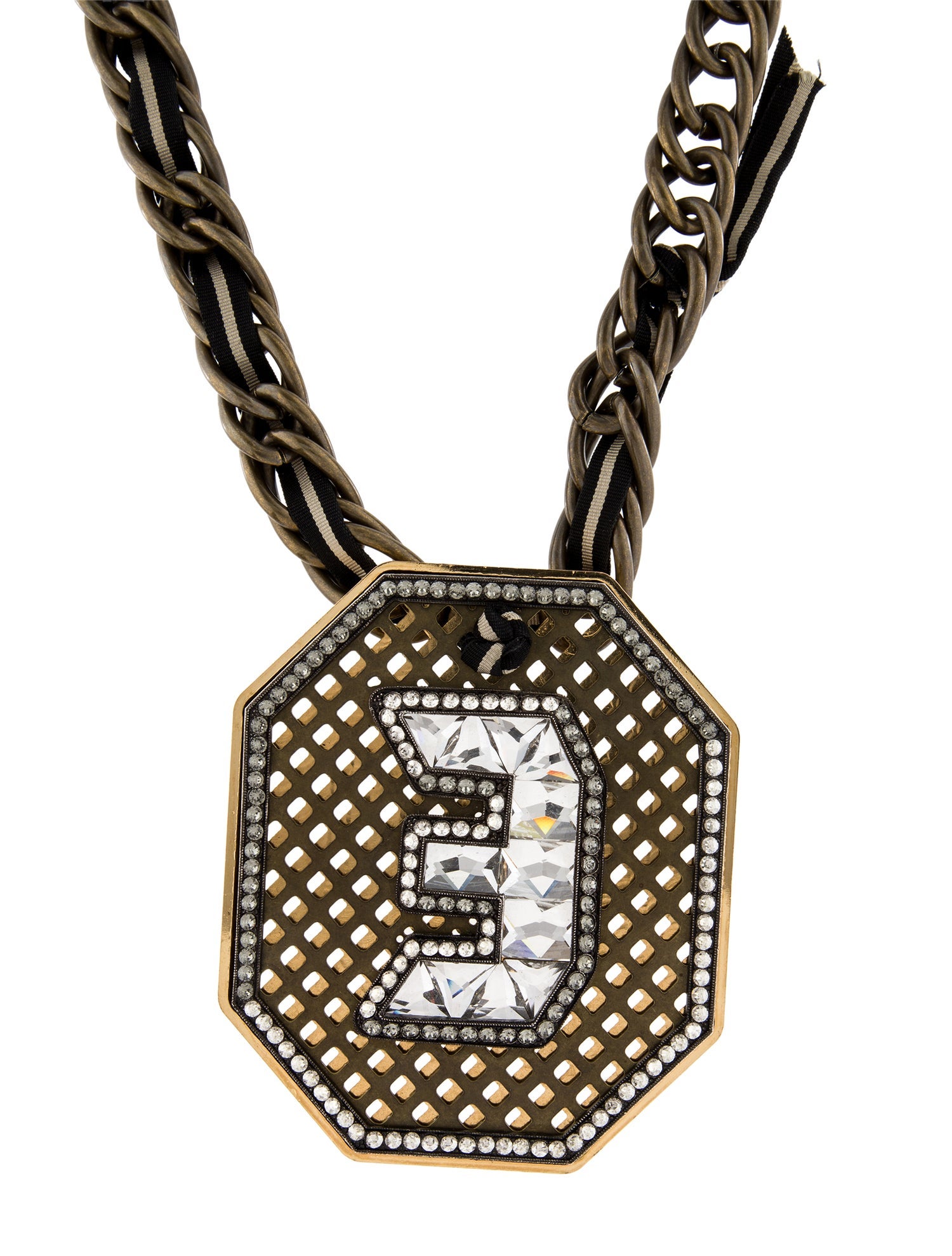 Lanvin Oversize Crystal "3" Pendant Chain Necklace