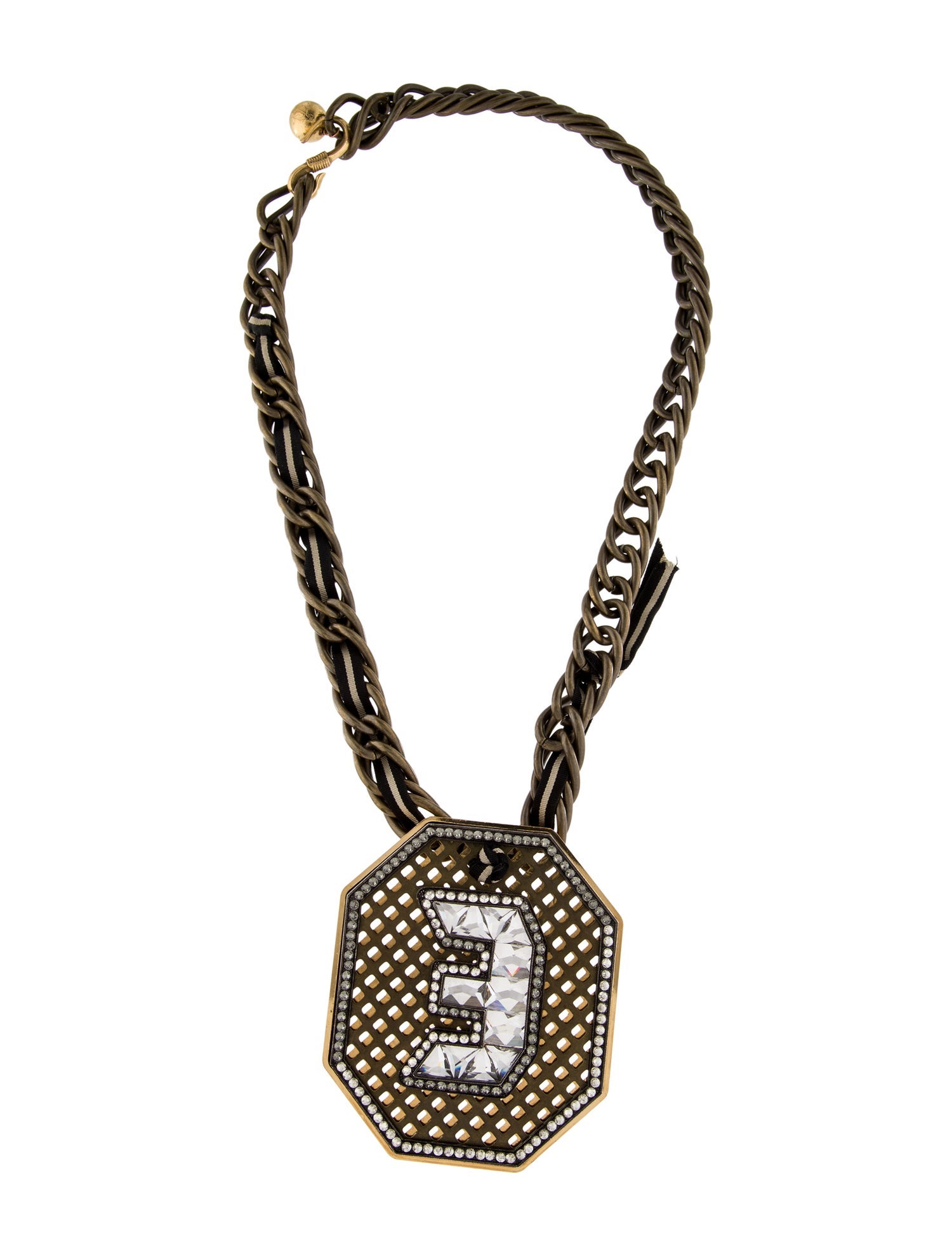 Lanvin Oversize Crystal "3" Pendant Chain Necklace