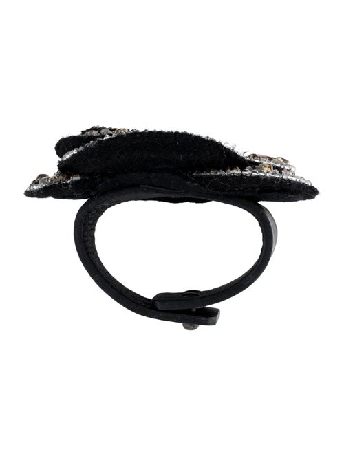 Lanvin Crystal & Leather Flower Wrap Bracelet